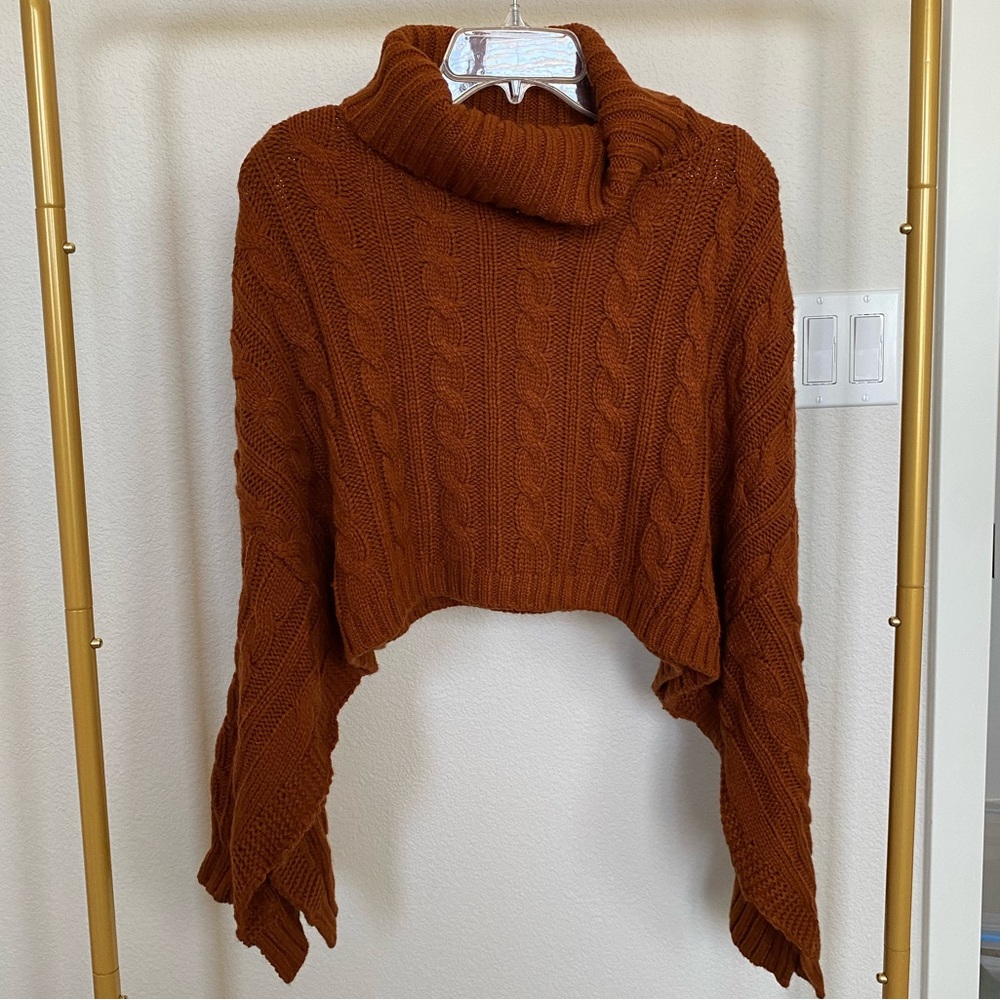 Steve Madden Sloane Cropped Turtleneck Wide Sleeve Sweater in rust / brown